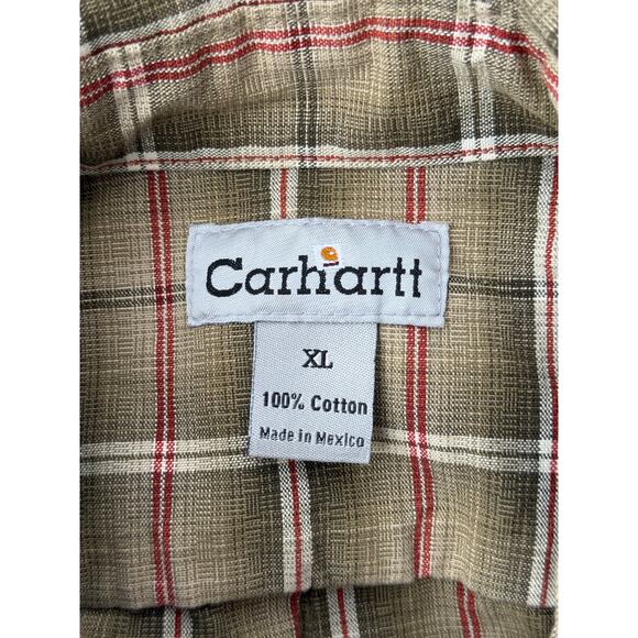 Carhartt Men's Plaid Shirt Sz XL Long Sleeve Button Up Tan Work Dress Casual - Picture 4 of 4